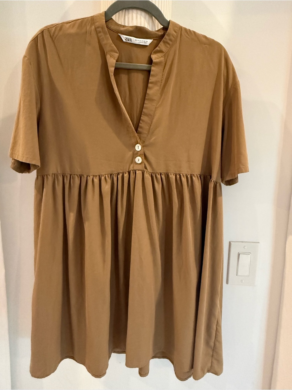 Zara Tan Short-Sleeve Babydoll Tunic